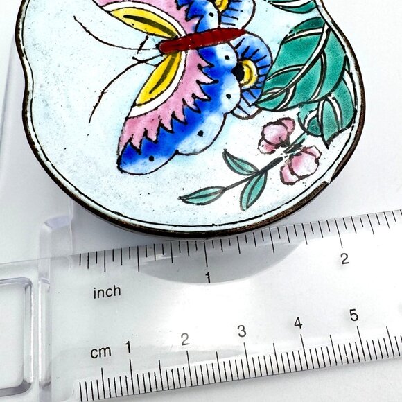 Vintage Chinese Canton Enameled Trinket Box Butterfly Floral Motif Handcrafted - Picture 3 of 11